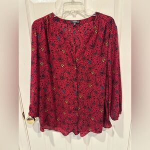 NYDJ Red and Blue Patterned Blouse